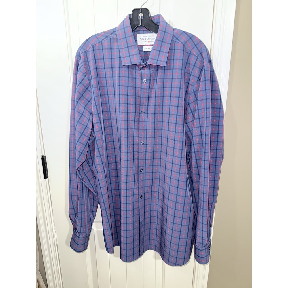 Mizzen + Main Shirt Men 2XL Blue Red Trim Fit Leeward Button Up Stretch Men‎